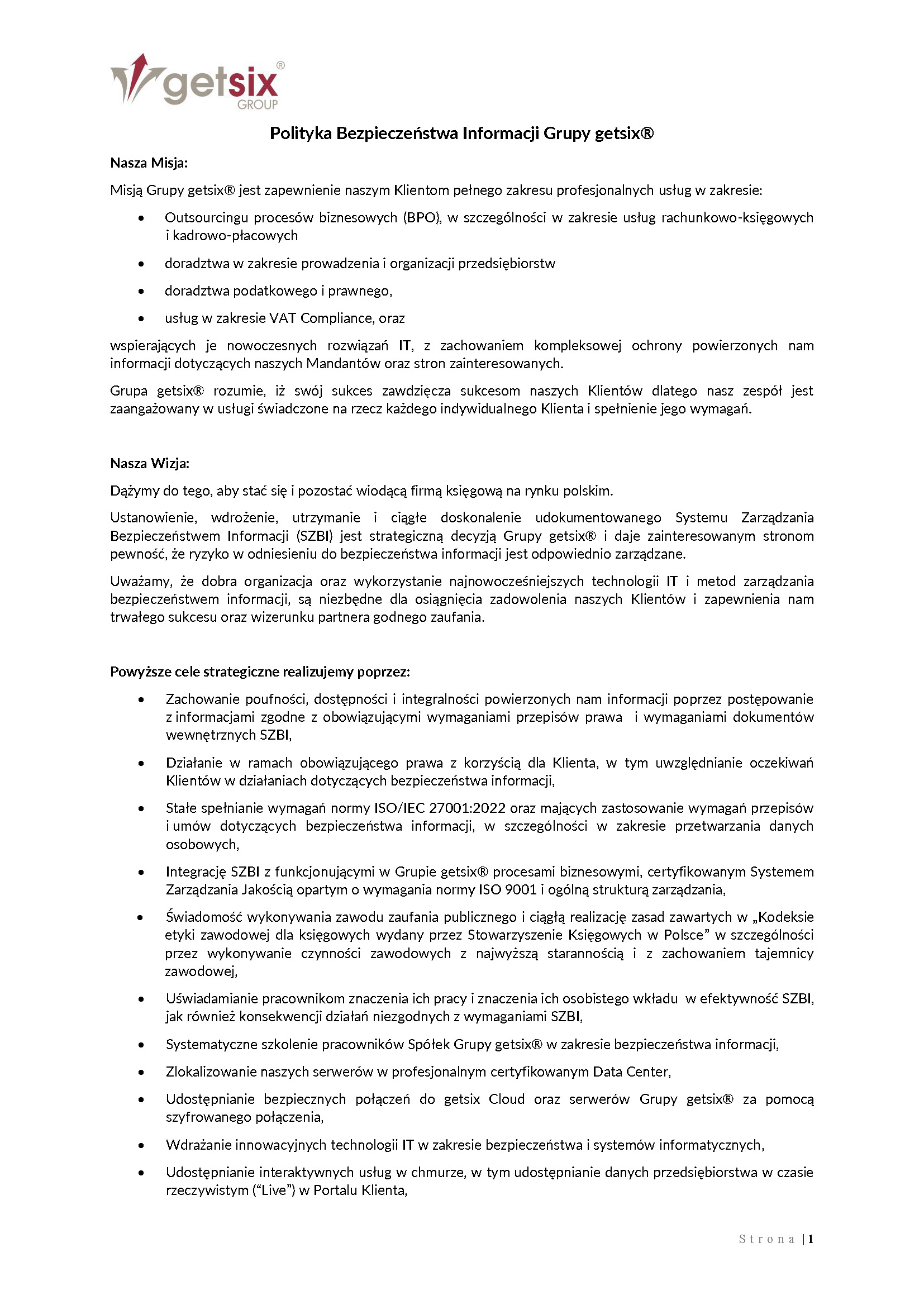 Polityka bezpieczenstwa informacji grupy getsix