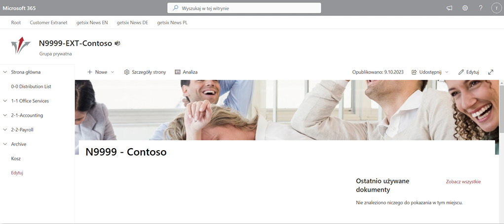 getsix Customer Extranet main menu